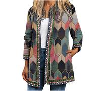Keepink Jackets for Women UK Elegant Vintage Floral Print Coats Oversized Open Front Long Sleeve Cardigans Trendy Cute Spring Jacket Ladies Coat Long Outerwear with Pockets Sale