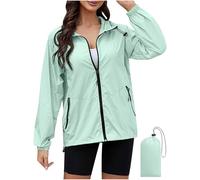 Keepink Jackets for Women UK Packable Raincoat + Storage Bag Plain Windproof Hooded Windbreaker Suncreen Coats Athletic Lightweight Waterproof Jacket with Hood & Zip Pockets Cycling