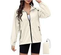 Keepink Jackets for Women UK Packable Raincoat + Storage Bag Plain Windproof Hooded Windbreaker Suncreen Coats Athletic Lightweight Waterproof Jacket with Hood & Zip Pockets Cycling