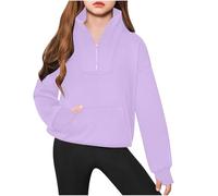 Keepink Jumpers for Girls Age 5-14 Casual Oversized Long Sleeve Pullover Tops 1/4 Zipper Sweatshirts Cute Half Zipper Hoodie Sweater Kids Fleece Jumper Teen Girls Top School