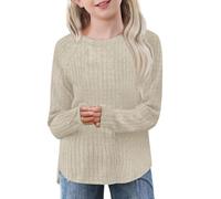 Keepink Jumpers for Girls Age 5-14 Solid Color Long Sleeve Round Neck Tops Lightweight Knitted Sweater Casual Dressy Blouses Pullover Kids Girl's T Shirts Loose Tuinic Shirts