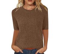 Keepink Jumpers for Women UK Clearance Half Sleeve Round Neck Casual Pullover Shirts Lightweight Soft Cozy T Shirts Loose Fit Dressy Blouse Elegant Sweater Ladies Tunic Tops Size 8-18