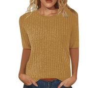 Keepink Jumpers for Women UK Clearance Half Sleeve Round Neck Casual Pullover Shirts Lightweight Soft Cozy T Shirts Loose Fit Dressy Blouse Elegant Sweater Ladies Tunic Tops Size 8-18