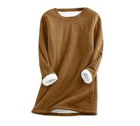 Keepink Jumpers for Women UK Clearance Thick Fleece Lined Jumper Solid Casual Round Neck Long Sleeve Pullover Tops Long Sweater Loungewear Fall Winter Warm Sweatshirt Plus Size 8-22