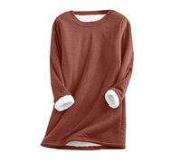 Keepink Jumpers for Women UK Clearance Thick Fleece Lined Jumper Solid Casual Round Neck Long Sleeve Pullover Tops Long Sweater Loungewear Fall Winter Warm Sweatshirt Plus Size 8-22