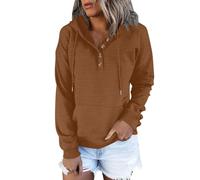 Keepink Jumpers Ladies Waffle Knit Hoodie Button Front Long Sleeve Textured TopsDrawstring Hooded Pullover with Kangaroo Pocket Cosy Casual Layer Warm Cover Up for Autumn School
