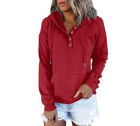 Keepink Jumpers Ladies Waffle Knit Hoodie Button Front Long Sleeve Textured TopsDrawstring Hooded Pullover with Kangaroo Pocket Cosy Casual Layer Warm Cover Up for Autumn School