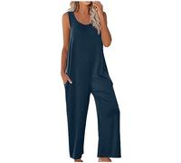 Keepink Jumpsuit for Women UK Clearance Loose Sleeveless Playsuit Female Spaghetti Strap Stretchy Long Pant Jumpsuit with Pockets Summer Causal Comfy Solid Color Romper