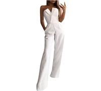 Keepink Jumpsuit for Women UK Stretchy Lightweight Sleeveless Strapless Jumpsuits Ladies V Neck Wide Leg Flowy Rompers Summer Overalls Holidays Party Club Wedding Wear