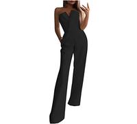 Keepink Jumpsuit for Women UK Stretchy Lightweight Sleeveless Strapless Jumpsuits Ladies V Neck Wide Leg Flowy Rompers Summer Overalls Holidays Party Club Wedding Wear