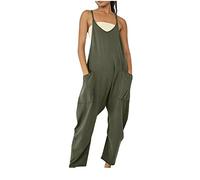 Keepink Jumpsuits for Women Casual Summer Rompers Classic Sleeveless Strappy Overalls Athletic Wide Leg Playsuits with Pockets Oversized Ladies Dungarees Plus Size 8-18 UK Sale