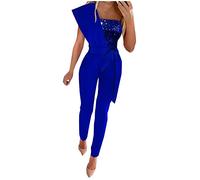 Keepink Jumpsuits for Women UK Ladies Summer Wedding Sequin Elegant Party Playsuit Clubbing Romper Wide Leg Office Evening Trousers Diamond Halter Sexy Zip Overalls