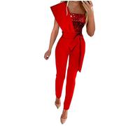 Keepink Jumpsuits for Women UK Ladies Summer Wedding Sequin Elegant Party Playsuit Clubbing Romper Wide Leg Office Evening Trousers Diamond Halter Sexy Zip Overalls