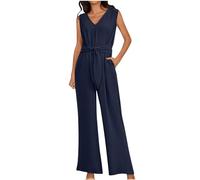 Keepink Jumpsuits Women Elegant for Wedding Guest Dressy Playsuits Sleeveless Wide Leg Long Pants Rompers V Neck Belted High Waist Jumpsuit One Piece Business Casual Overalls Summer