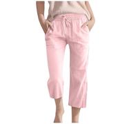 Keepink Kid Girl's Linen Trousers Summer Casual Capri Pants School Trouser Plain Baggy Straight Wide Leg Pants Unisex Boys Girls Sweatpants Casual Drawstring High Waist Pant Pockets