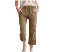 Keepink Kid Girl's Linen Trousers Summer Casual Capri Pants School Trouser Plain Baggy Straight Wide Leg Pants Unisex Boys Girls Sweatpants Casual Drawstring High Waist Pant Pockets