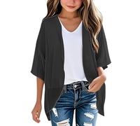 Keepink Kids' Cardigans 3-14Y Girls' Plain Chiffon Cardigan 3/4 Sleeve Lightweight Kimono Cover-Up Soft Layering Piece for School Outfits UK Childrens Sheer Shrug Tops