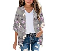 Keepink Kids' Cardigans 3-14Y Girls' Plain Chiffon Cardigan 3/4 Sleeve Lightweight Kimono Cover-Up Soft Layering Piece for School Outfits UK Childrens Sheer Shrug Tops