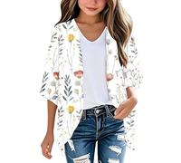 Keepink Kids' Cardigans 3-14Y Girls' Plain Chiffon Cardigan 3/4 Sleeve Lightweight Kimono Cover-Up Soft Layering Piece for School Outfits UK Childrens Sheer Shrug Tops