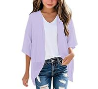 Keepink Kids' Cardigans 3-14Y Girls' Plain Chiffon Cardigan 3/4 Sleeve Lightweight Kimono Cover-Up Soft Layering Piece for School Outfits UK Childrens Sheer Shrug Tops