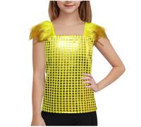 Keepink Kids Girls Glitter Sparkly Tops Sparkly Sequins Dance Outfits Shiny Sleeveless Vest Tops Unisex Crochet Trim T-Shirts Disco Party Fancy Dress Up Hip Hop Jazz Costume 4-14Y