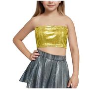 Keepink Kids Girl's Glitter Tube Tops 3-16Y Stretch Crop Tanks Top Summer Strapless Silver Sequin Top Sparkle Bardot Neck Vest Jazz Ballet Street Hip Hop Dance Tank Top Kids Vest Shirt