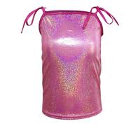 Keepink Kids' Girls Sleeveless Tank Top Sequin Adjustable Strap Vest Top Metallic Camisole Tops Cami Shirts Sparkly Dance Studio Wear for Junior Performers Tie-Back Glitter Tees 4-14Y