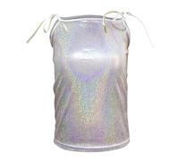 Keepink Kids' Girls Sleeveless Tank Top Sequin Adjustable Strap Vest Top Metallic Camisole Tops Cami Shirts Sparkly Dance Studio Wear for Junior Performers Tie-Back Glitter Tees 4-14Y