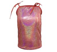 Keepink Kids' Girls Sleeveless Tank Top Sequin Adjustable Strap Vest Top Metallic Camisole Tops Cami Shirts Sparkly Dance Studio Wear for Junior Performers Tie-Back Glitter Tees 4-14Y