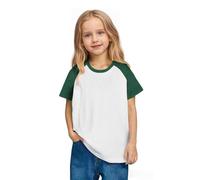 Keepink Kids' Plain Raglan T-Shirts Short Sleeve Casual Top Basic Color-Block Tshirt Breathable Cotton Round Neck Tee for Boys Girls Everyday Summer Unisex Teen Tees 3-14Y