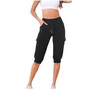 Keepink Knee Length Shorts for Women UK Cotton Drawstring Elastic Waist Joggers Shorts Summer Jogging Bottoms Buttery Soft Stretchy Athletic Shorts for Cycling Running Workout S-3XL