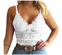 Keepink Lace Bralettes for Women Y2k Camisole Lingerie Adjustable Spaghetti Strap Crop Top Summer Basic Cami Tank Top Longline Wireless Bras Everyday Bra V-Neck Sexy Lingerie Nightgown