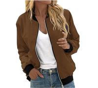 Keepink Ladies Bomber Jackets Size 8/16 Lightweight Long Sleeve Zip Up Coats Elegant Smart Jacket Autumn Winter Casual Military Outerwear Baggy Tops Women's Quilted Coat Pockets