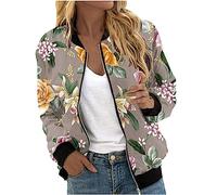 Keepink Ladies Bomber Jackets Size 8/16 Lightweight Long Sleeve Zip Up Coats Elegant Smart Jacket Autumn Winter Casual Military Outerwear Baggy Tops Women's Quilted Coat Pockets