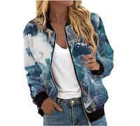 Keepink Ladies Bomber Jackets Size 8/16 Lightweight Long Sleeve Zip Up Coats Elegant Smart Jacket Autumn Winter Casual Military Outerwear Baggy Tops Women's Quilted Coat Pockets