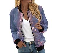 Keepink Ladies Bomber Jackets Size 8/16 Lightweight Long Sleeve Zip Up Coats Elegant Smart Jacket Autumn Winter Casual Military Outerwear Baggy Tops Women's Quilted Coat Pockets