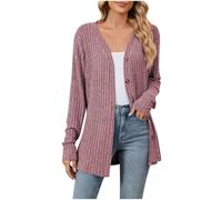 Keepink Ladies Cardigan Size 8-16 Knitted Sweaters Button Down V Neck Lightweight Outwear Jumpers Elegant Open Front Long Sleeve Cardigans Oversized Longline Coats Clearance