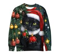 Keepink Ladies Christmas Jumpers Novelty Funny Xmas Tops 3D Zip-Effect Santa Print Sweater Loose Round Neck Pullover Lightweight Cozy Warm Fleece Sweatshirt Cute Holiday Shirts