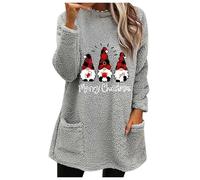 Keepink Ladies Christmas Jumpers Xams Hat Santa Printed Top Long Sleeve Crew Neck Sweatshirt Warm Long Sweaters for Women To Wear with Leggings Merry Christmas Thermal Fleece Pullover