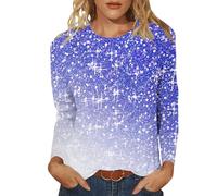 Keepink Ladies Christmas Tops Sparkly Jumpers for Women UK Classic Long Sleeved Round Neck Pullover Shirts Casual Loose Tunic Blouse Glitter Cotton T Shirts S-XXL Clearance
