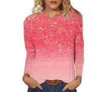 Keepink Ladies Christmas Tops Sparkly Jumpers for Women UK Classic Long Sleeved Round Neck Pullover Shirts Casual Loose Tunic Blouse Glitter Cotton T Shirts S-XXL Clearance