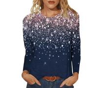 Keepink Ladies Christmas Tops Sparkly Jumpers for Women UK Classic Long Sleeved Round Neck Pullover Shirts Casual Loose Tunic Blouse Glitter Cotton T Shirts S-XXL Clearance