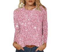 Keepink Ladies Christmas Tops Sparkly Jumpers for Women UK Classic Long Sleeved Round Neck Pullover Shirts Casual Loose Tunic Blouse Glitter Cotton T Shirts S-XXL Clearance