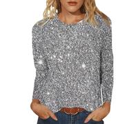 Keepink Ladies Christmas Tops Sparkly Jumpers for Women UK Classic Long Sleeved Round Neck Pullover Shirts Casual Loose Tunic Blouse Glitter Cotton T Shirts S-XXL Clearance
