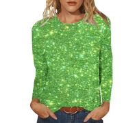 Keepink Ladies Christmas Tops Sparkly Jumpers for Women UK Classic Long Sleeved Round Neck Pullover Shirts Casual Loose Tunic Blouse Glitter Cotton T Shirts S-XXL Clearance