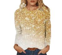 Keepink Ladies Christmas Tops Sparkly Jumpers for Women UK Classic Long Sleeved Round Neck Pullover Shirts Casual Loose Tunic Blouse Glitter Cotton T Shirts S-XXL Clearance
