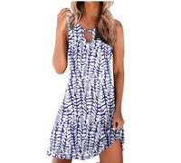 Keepink Ladies Dresses Size 8-16 Petite Knee Long Dress Loose Sleeveless Dresses Vintage Floral Dresses A Line Beach Sundress Smart Casual Dresses for Women UK Vacation Daily