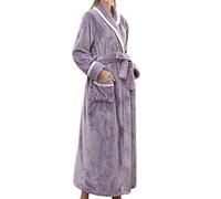 Keepink Ladies Dressing Gown Flannel Soft Robe Warm Fluffy Bathrobes with Shawl Collar Long Housecoat Unisex Cover Up Matching Loungewear for Anniversary Trips Romantic Weekends