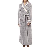 Keepink Ladies Dressing Gown Flannel Soft Robe Warm Fluffy Bathrobes with Shawl Collar Long Housecoat Unisex Cover Up Matching Loungewear for Anniversary Trips Romantic Weekends