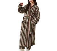 Keepink Ladies Dressing Gowns Fluffy Fleece Plush Soft Fuzzy Cozy Long Housecoats Womens Striped Robe Pocket Long Sleeve Loungewear Winter Warm Lightweight Bathrobe Shower Spa House Robe